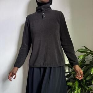 Vintage black fleece button-up‎ collar sweater size M